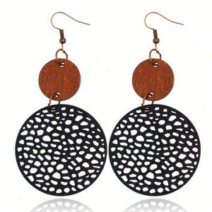 Fashion Black and Brown Wooden Hollow Out Drop Earrings
